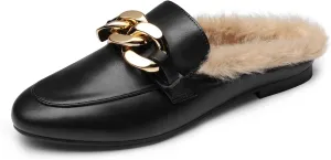 DREAM PAIRS Mules for Women Flats Shoes Comfortable Slip on Closed Toe Slides Loafers with Chain Backless Women’s Mules