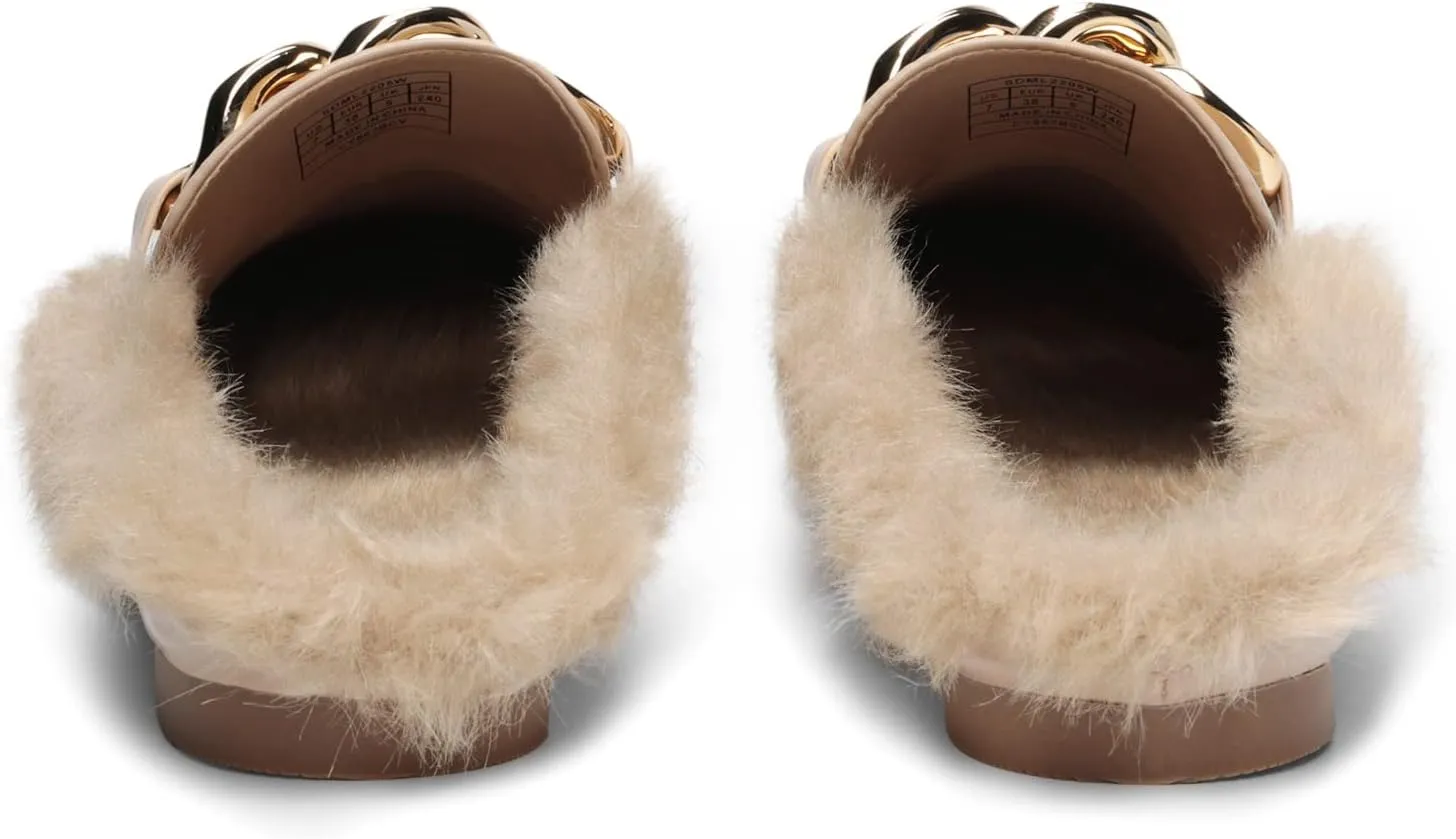 DREAM PAIRS Mules for Women Flats Shoes Comfortable Slip on Closed Toe Slides Loafers with Chain Backless Women’s Mules
