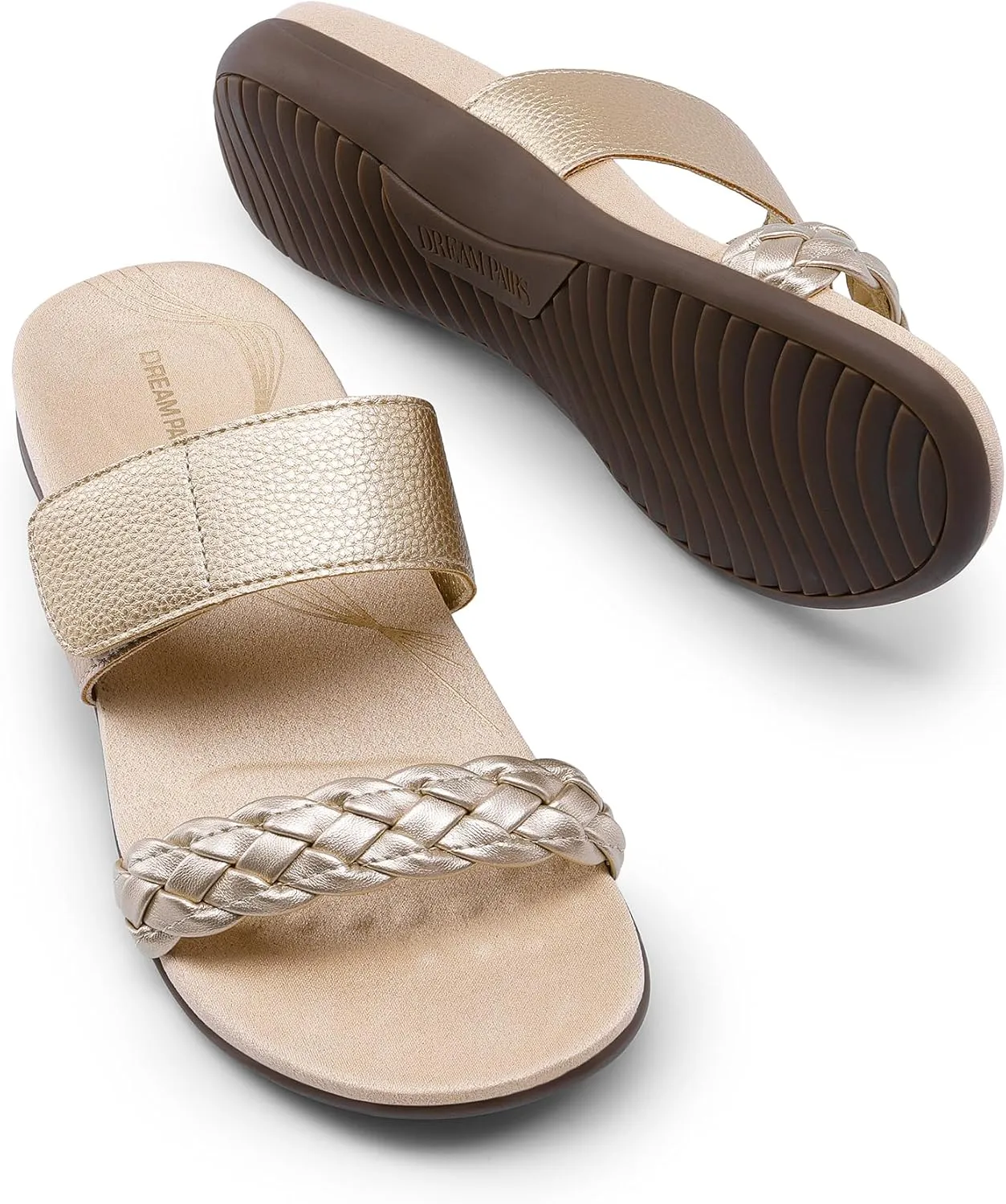 DREAM PAIRS Women's Arch Support Slides Flat Sandals Soft Cushion Slippers With Adjustable Straps