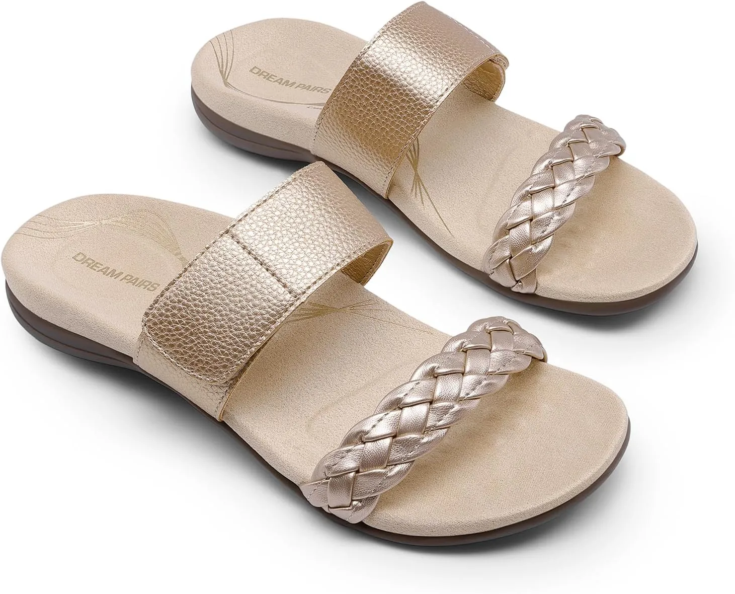 DREAM PAIRS Women's Arch Support Slides Flat Sandals Soft Cushion Slippers With Adjustable Straps