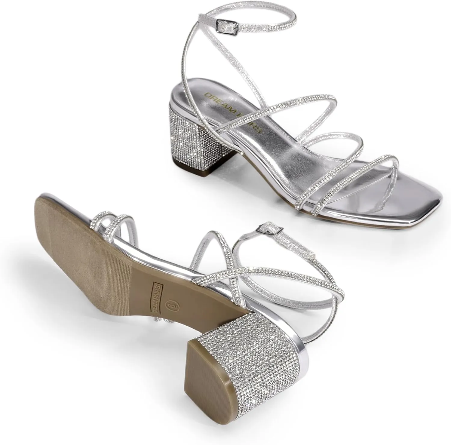 DREAM PAIRS Womens Block Heels 2 inch Strappy Square Toe Dressy Chunky Low Heeled Sandals for Party Wedding Evening
