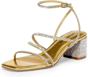 DREAM PAIRS Womens Block Heels 2 inch Strappy Square Toe Dressy Chunky Low Heeled Sandals for Party Wedding Evening