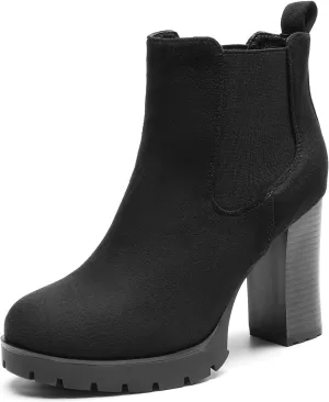 DREAM PAIRS Women's Chelsea Ankle Boots Platform Fall Boots High Chunky Heel Block Elastic Side Booties