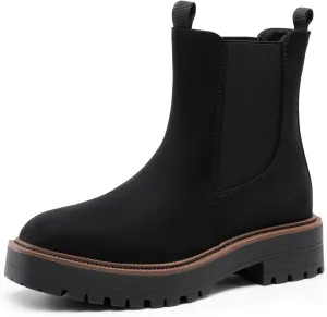 DREAM PAIRS Women's Chelsea Ankle Boots Square Toe Fashion Low Heel Lug Sole Platform Fall Booties Shoes
