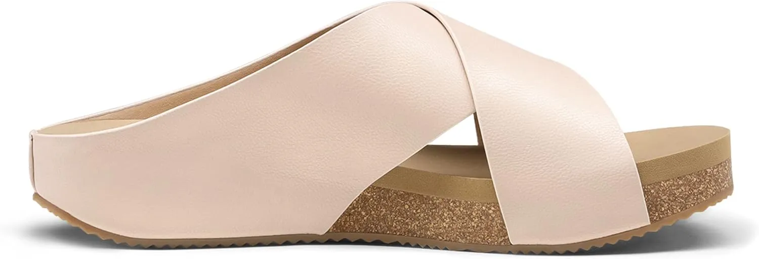 DREAM PAIRS Women's Cork Slide Sandals Slip on Open Toe Cute Platform Criss Cross Flat Sandals for Summer