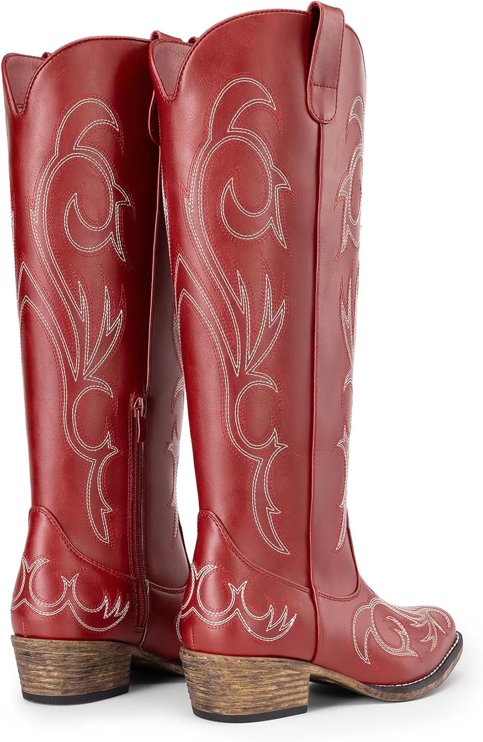 DREAM PAIRS Womens Cowboy Boots Comfortable Cowgirl Knee High Boots Pull On Side Zipper Chunky Heel Embroidered Western Boots