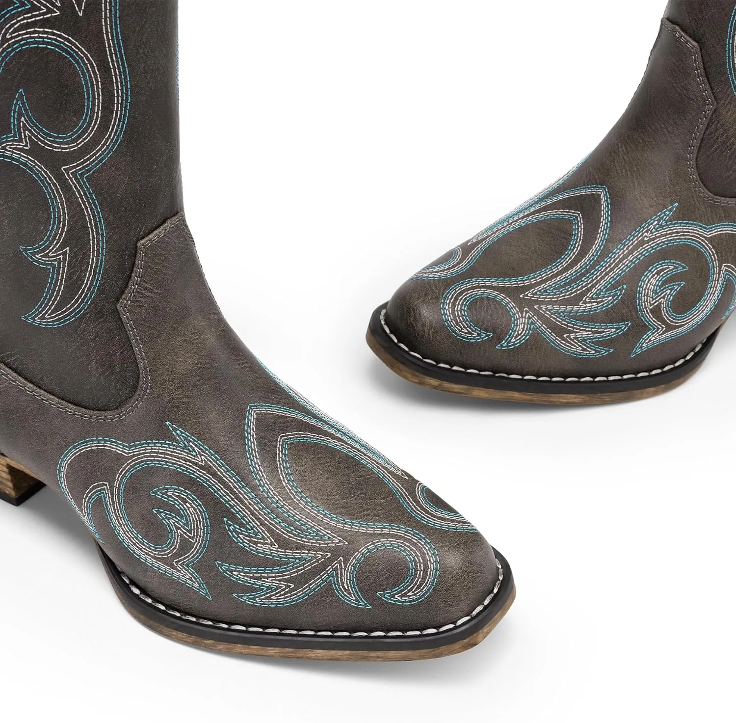 DREAM PAIRS Womens Cowboy Boots Comfortable Cowgirl Knee High Boots Pull On Side Zipper Chunky Heel Embroidered Western Boots