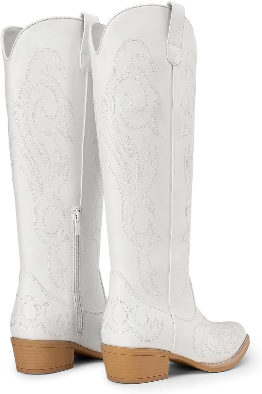DREAM PAIRS Womens Cowboy Boots Comfortable Cowgirl Knee High Boots Pull On Side Zipper Chunky Heel Embroidered Western Boots