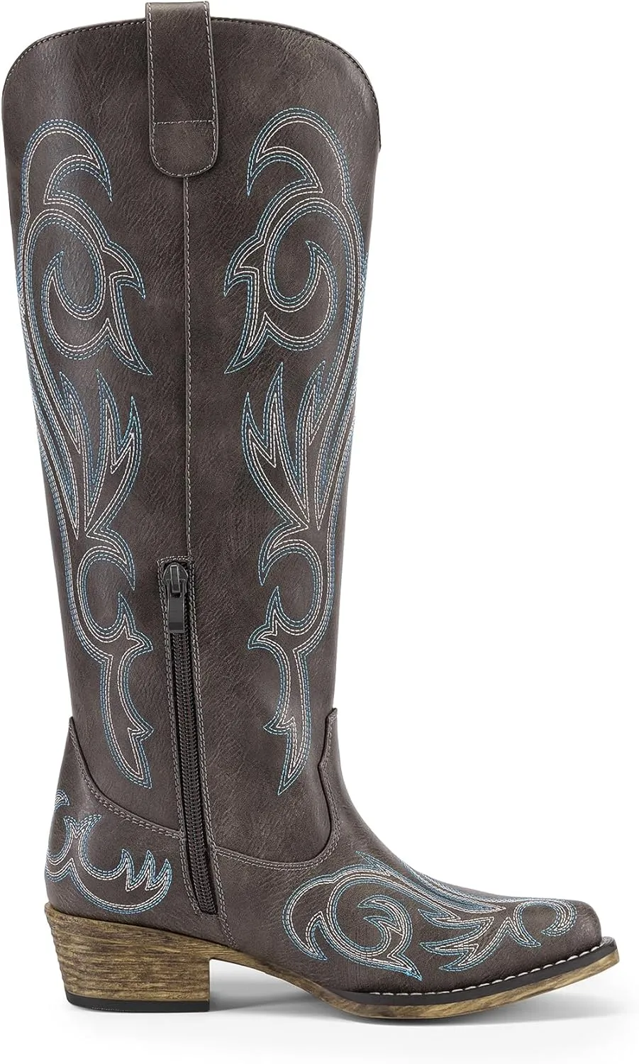 DREAM PAIRS Womens Cowboy Boots Comfortable Cowgirl Knee High Boots Pull On Side Zipper Chunky Heel Embroidered Western Boots