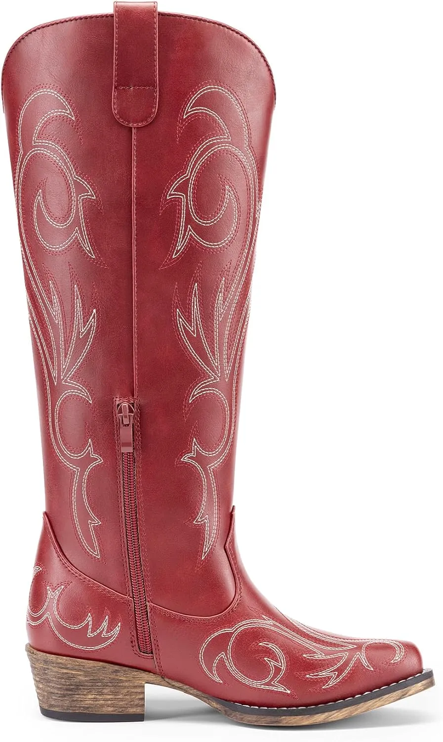 DREAM PAIRS Womens Cowboy Boots Comfortable Cowgirl Knee High Boots Pull On Side Zipper Chunky Heel Embroidered Western Boots