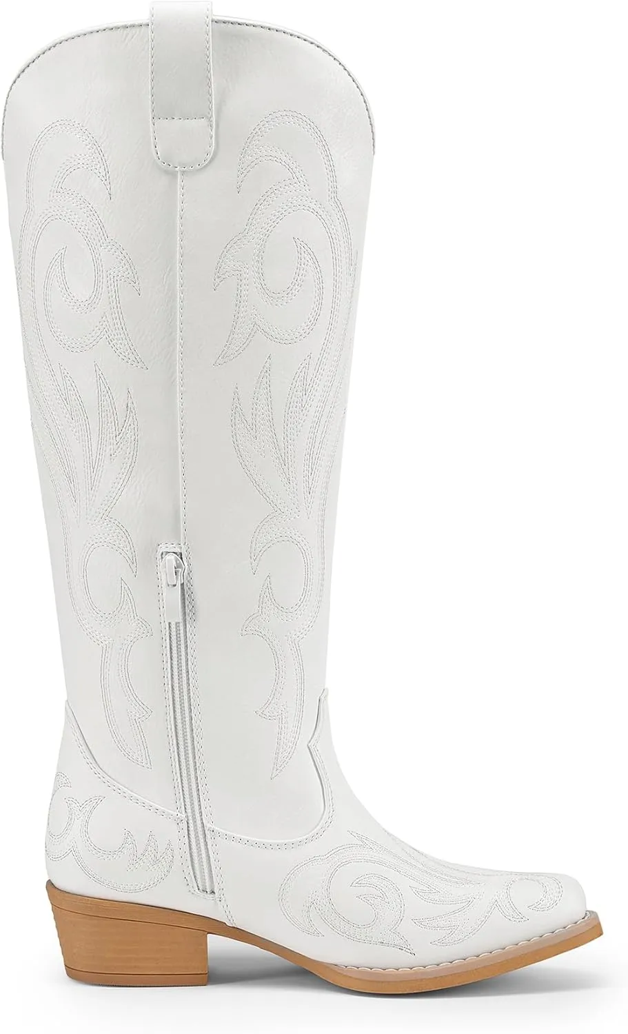 DREAM PAIRS Womens Cowboy Boots Comfortable Cowgirl Knee High Boots Pull On Side Zipper Chunky Heel Embroidered Western Boots