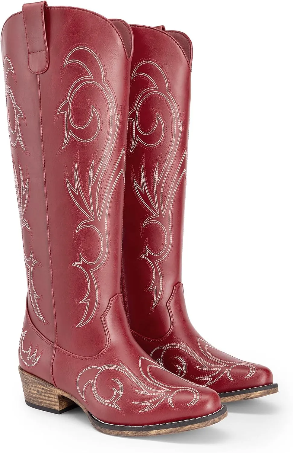 DREAM PAIRS Womens Cowboy Boots Comfortable Cowgirl Knee High Boots Pull On Side Zipper Chunky Heel Embroidered Western Boots