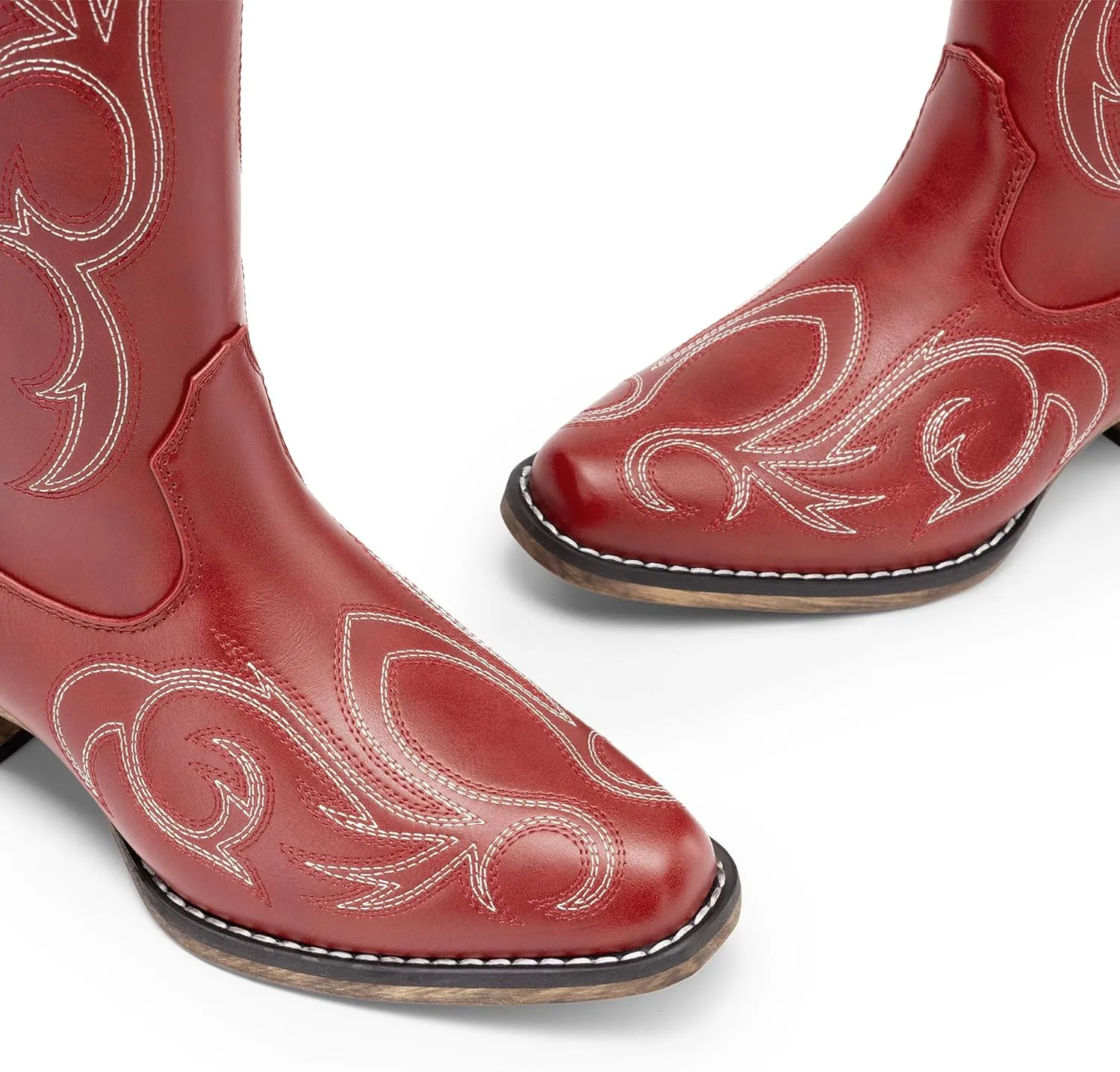 DREAM PAIRS Womens Cowboy Boots Comfortable Cowgirl Knee High Boots Pull On Side Zipper Chunky Heel Embroidered Western Boots