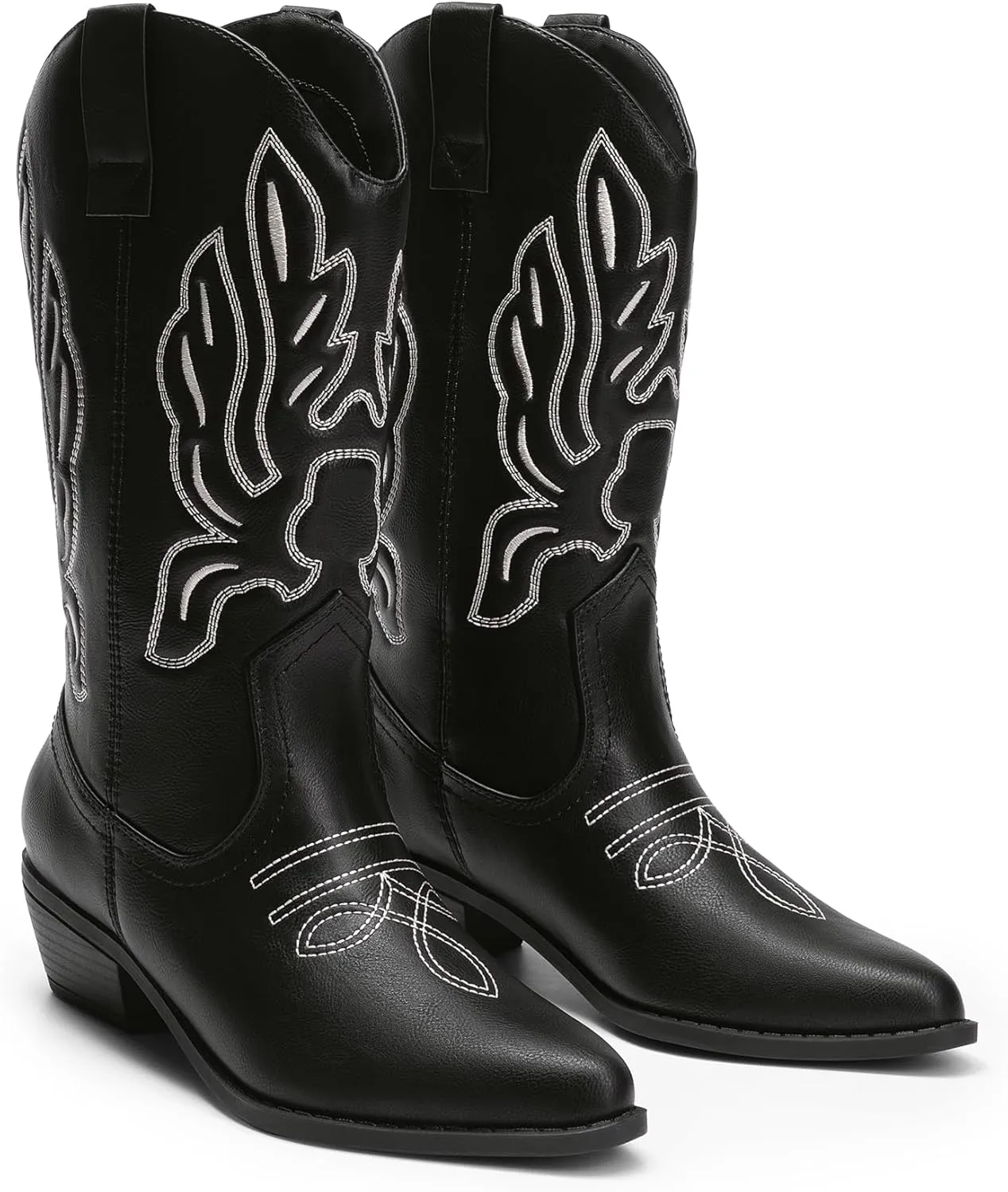 DREAM PAIRS Women's Cowboy Boots Mid Calf Cowgirl Boots Embroidery Stitched Western Boots