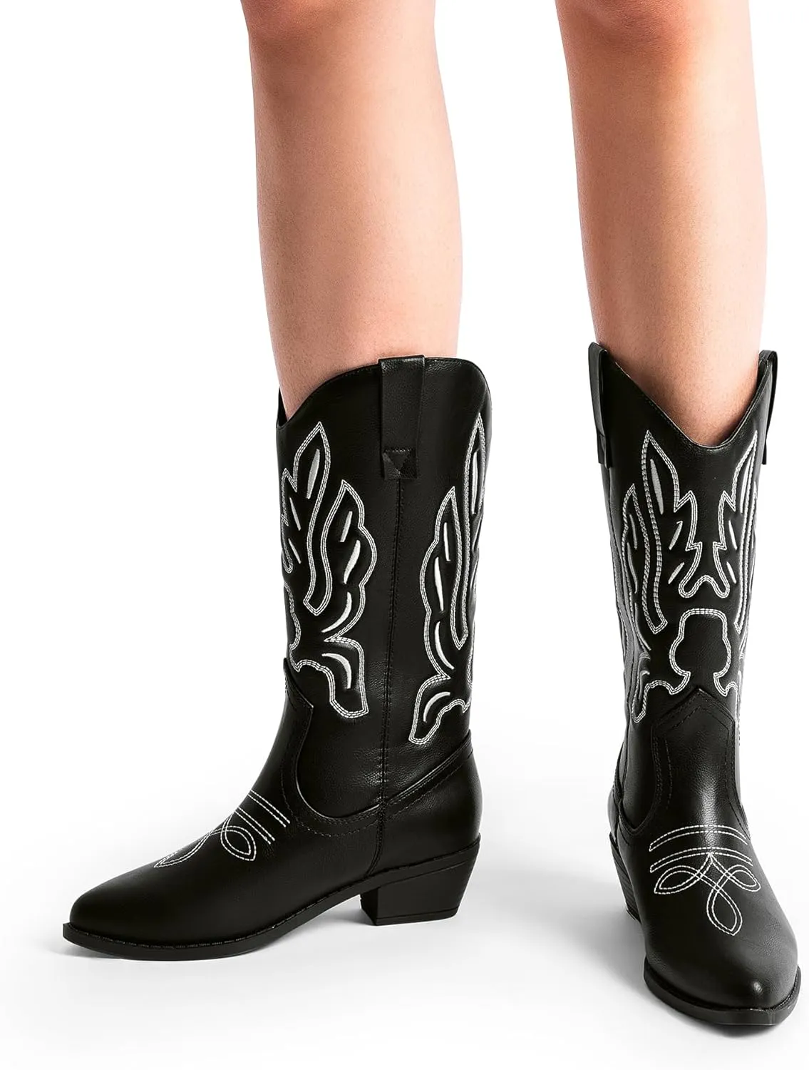 DREAM PAIRS Women's Cowboy Boots Mid Calf Cowgirl Boots Embroidery Stitched Western Boots