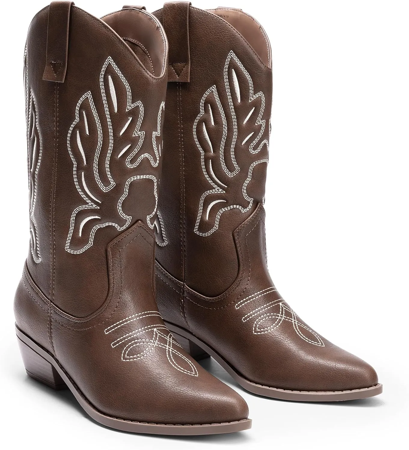 DREAM PAIRS Women's Cowboy Boots Mid Calf Cowgirl Boots Embroidery Stitched Western Boots