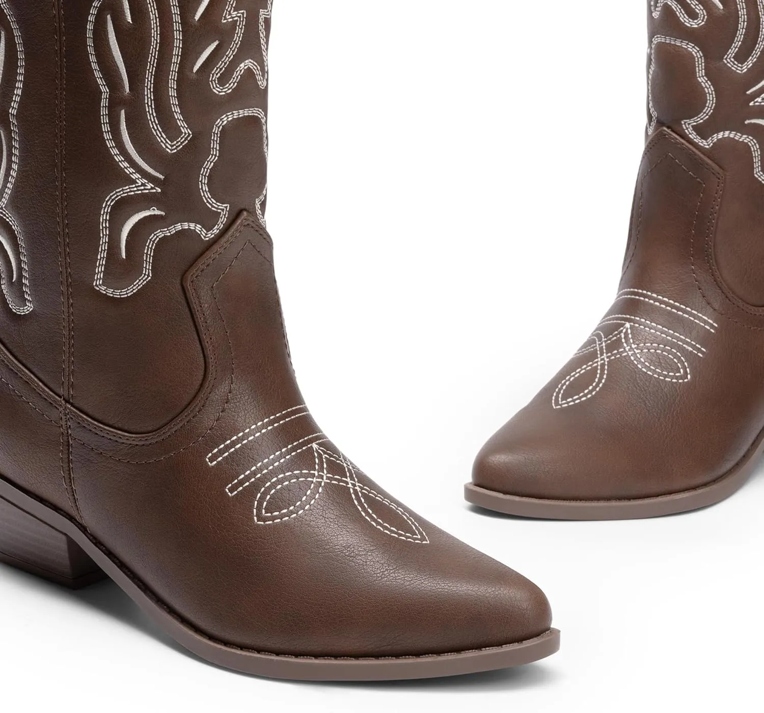 DREAM PAIRS Women's Cowboy Boots Mid Calf Cowgirl Boots Embroidery Stitched Western Boots