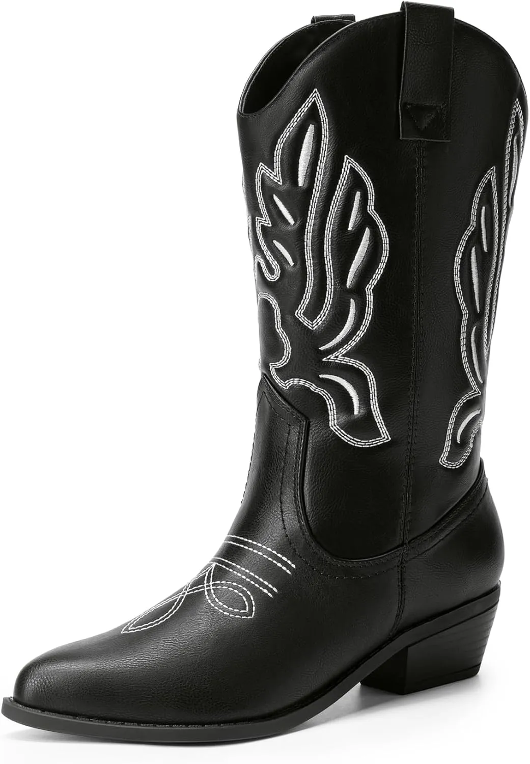 DREAM PAIRS Women's Cowboy Boots Mid Calf Cowgirl Boots Embroidery Stitched Western Boots