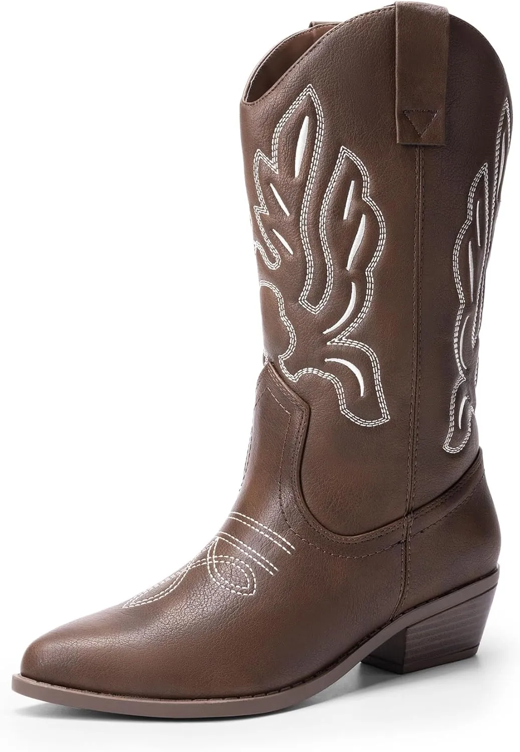 DREAM PAIRS Women's Cowboy Boots Mid Calf Cowgirl Boots Embroidery Stitched Western Boots
