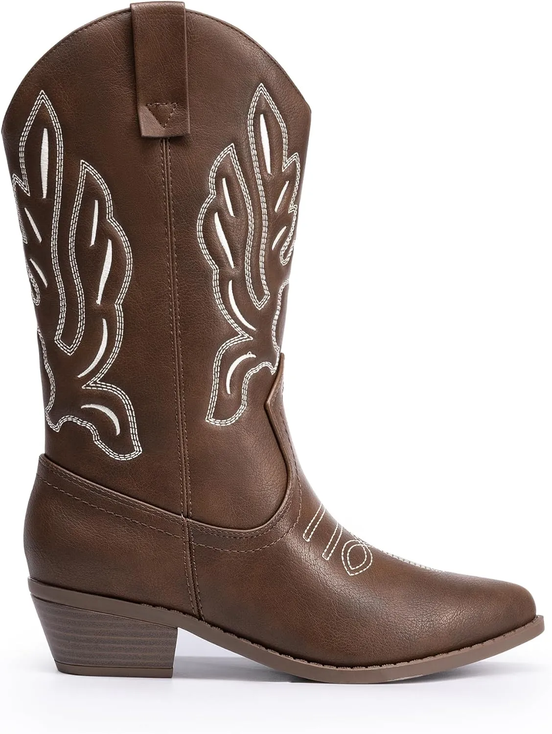 DREAM PAIRS Women's Cowboy Boots Mid Calf Cowgirl Boots Embroidery Stitched Western Boots