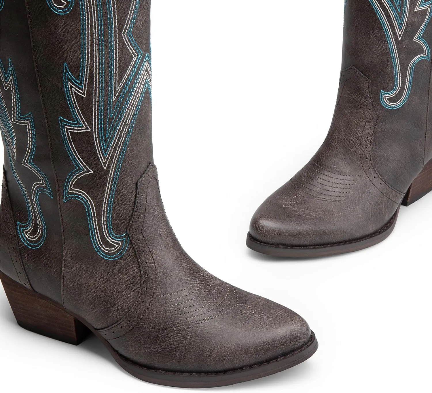 DREAM PAIRS Womens Cowboy Knee High Boots Comfortable Pull On Side Zipper Chunky Heel Embroidered Western Cowgirl Boots Retro Tall Boot