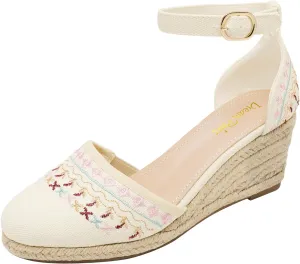 DREAM PAIRS Women's Espadrilles Closed Toe Ankle Strap Dressy Platform Wedge Sandals