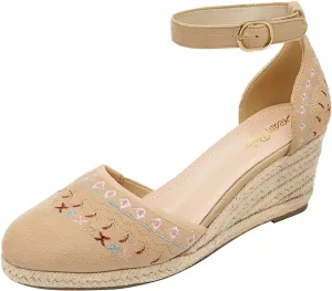 DREAM PAIRS Women's Espadrilles Closed Toe Ankle Strap Dressy Platform Wedge Sandals