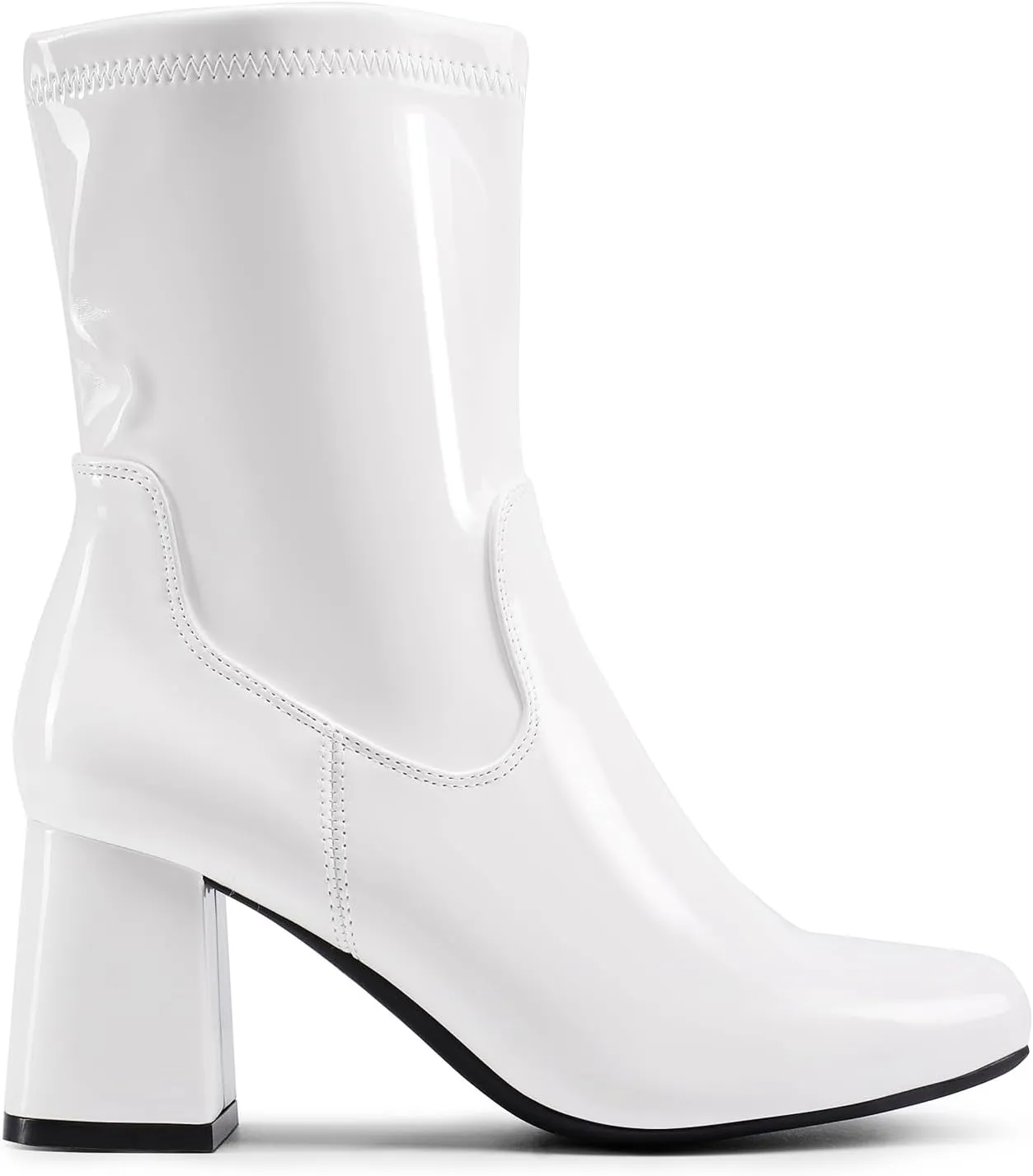 DREAM PAIRS Women's Gogo Boots Mid Calf Low Block Heel Boots Zipper Square Toe Ankle Boots For Party Cosplay Dance