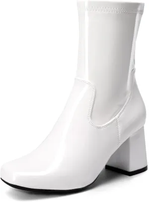 DREAM PAIRS Women's Gogo Boots Mid Calf Low Block Heel Boots Zipper Square Toe Ankle Boots For Party Cosplay Dance