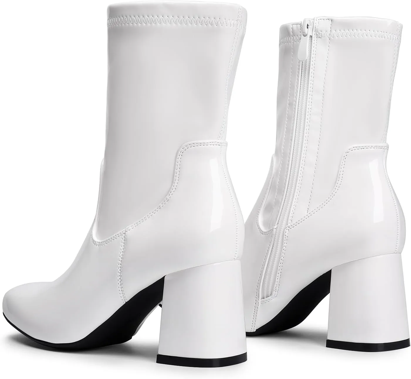 DREAM PAIRS Women's Gogo Boots Mid Calf Low Block Heel Boots Zipper Square Toe Ankle Boots For Party Cosplay Dance