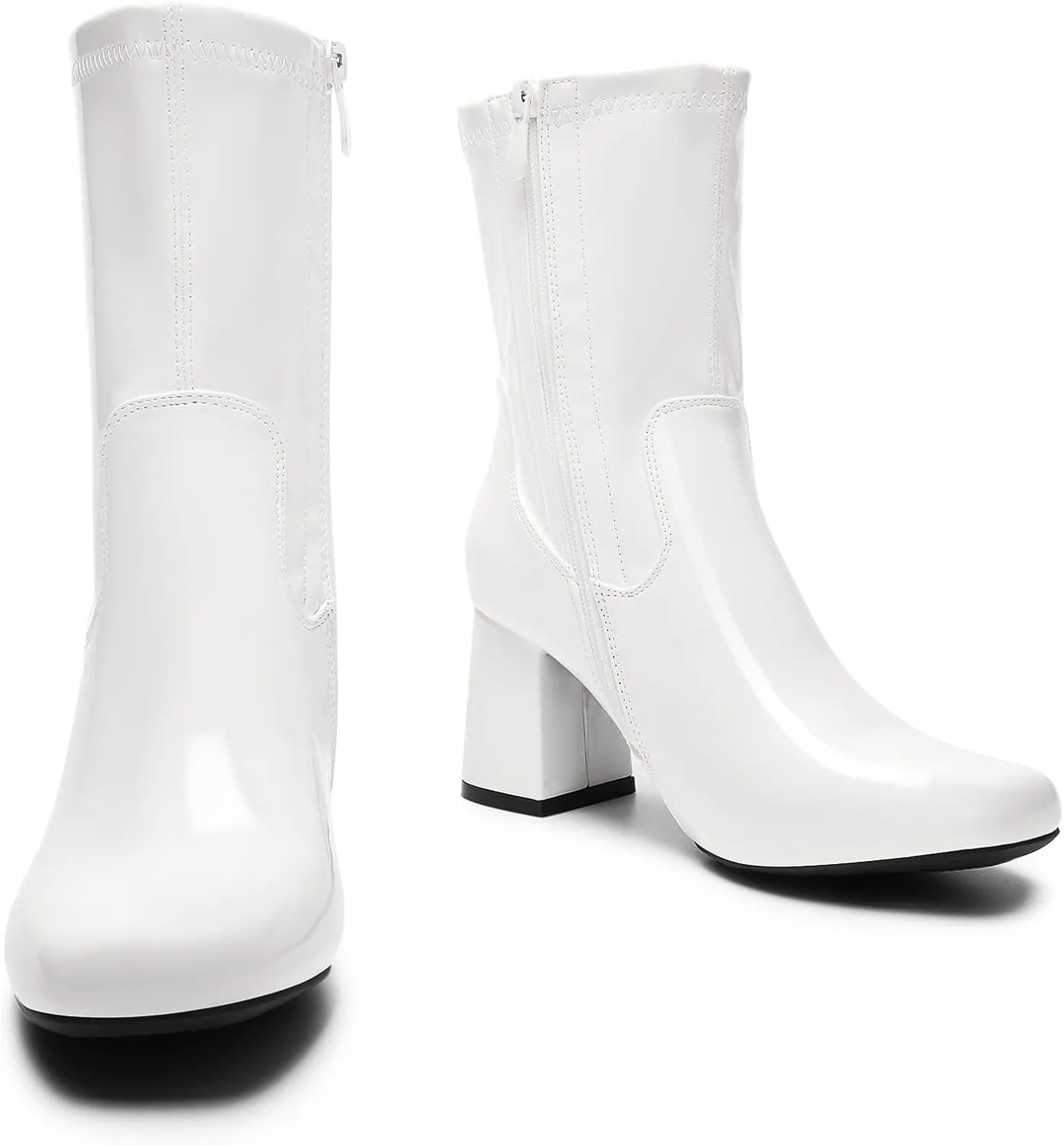 DREAM PAIRS Women's Gogo Boots Mid Calf Low Block Heel Boots Zipper Square Toe Ankle Boots For Party Cosplay Dance