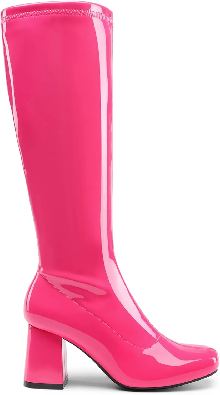 DREAM PAIRS Women's Gogo Boots, Square Toe Chunky Knee High Boots For Women
