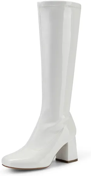 DREAM PAIRS Women's Gogo Boots, Square Toe Chunky Knee High Boots For Women