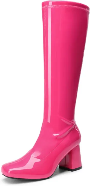 DREAM PAIRS Women's Gogo Boots, Square Toe Chunky Knee High Boots For Women