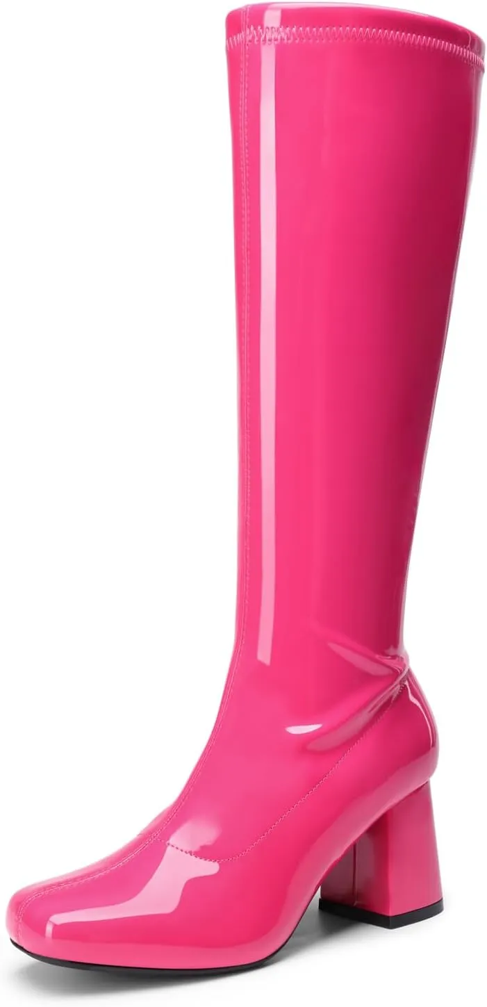 DREAM PAIRS Women's Gogo Boots, Square Toe Chunky Knee High Boots For Women