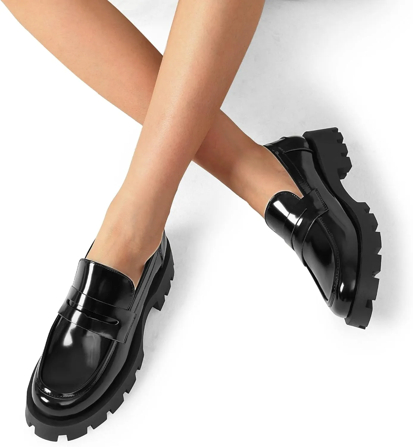 DREAM PAIRS Women's Loafers, Lug Sole Slip On Platform Chunky Penny Loafers for Women Dressy and Work, Business Casual Shoes for Women