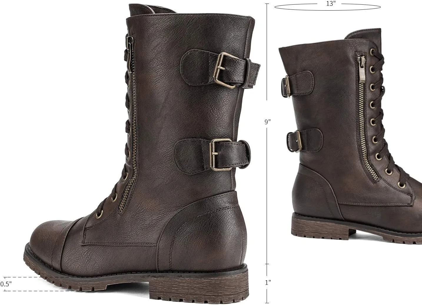 DREAM PAIRS Women's Mid Calf Built-in Wallet Pocket Lace up Military Combat Boots