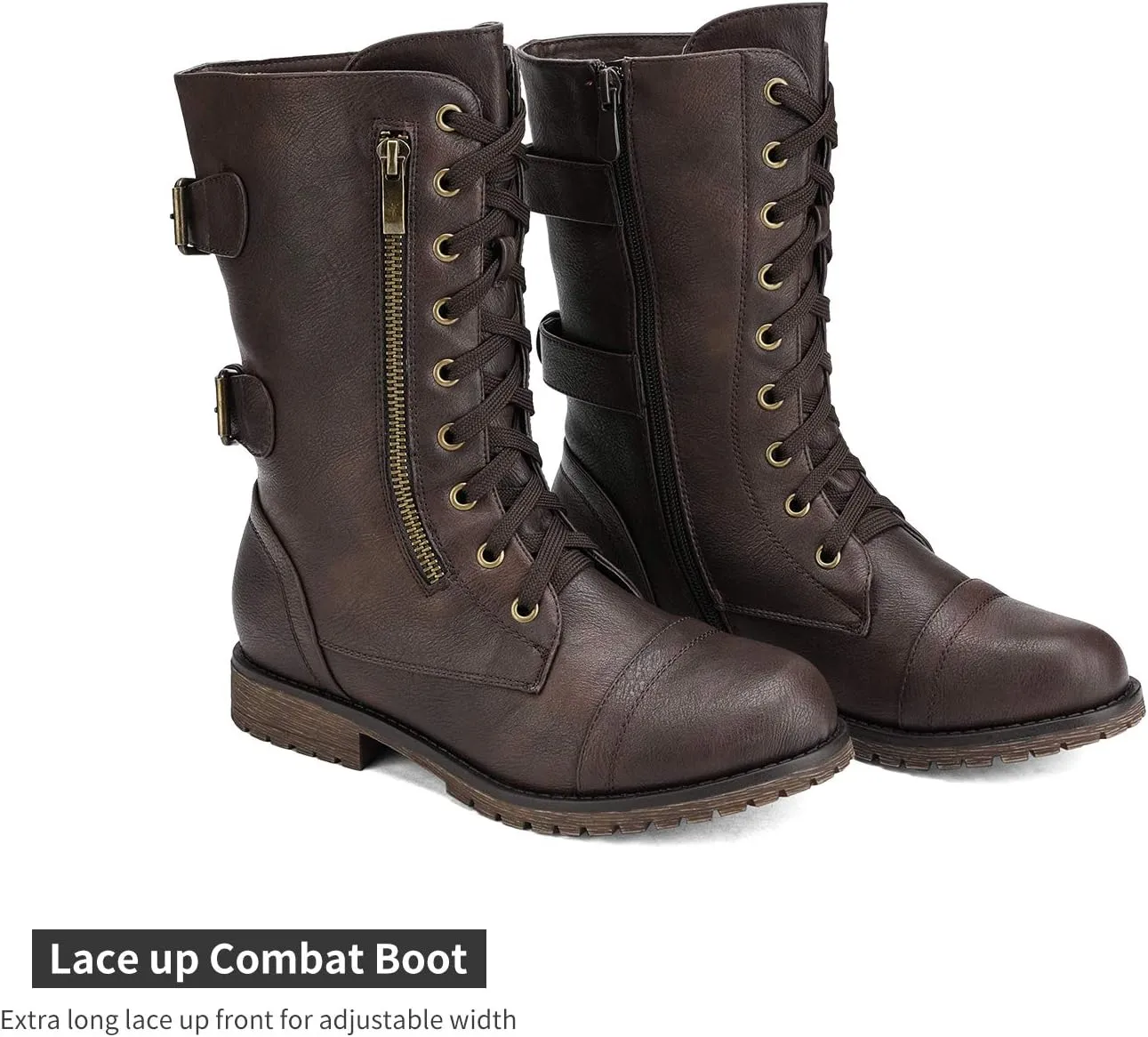 DREAM PAIRS Women's Mid Calf Built-in Wallet Pocket Lace up Military Combat Boots