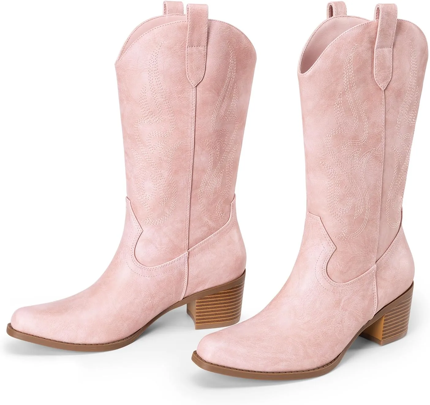 DREAM PAIRS Women's Square Toe Cowboy Cowgirl Boots Embroidered Mid Calf Western Boots Fashion Dress Low Chunky Heel Boots for Theme Party Country Concert