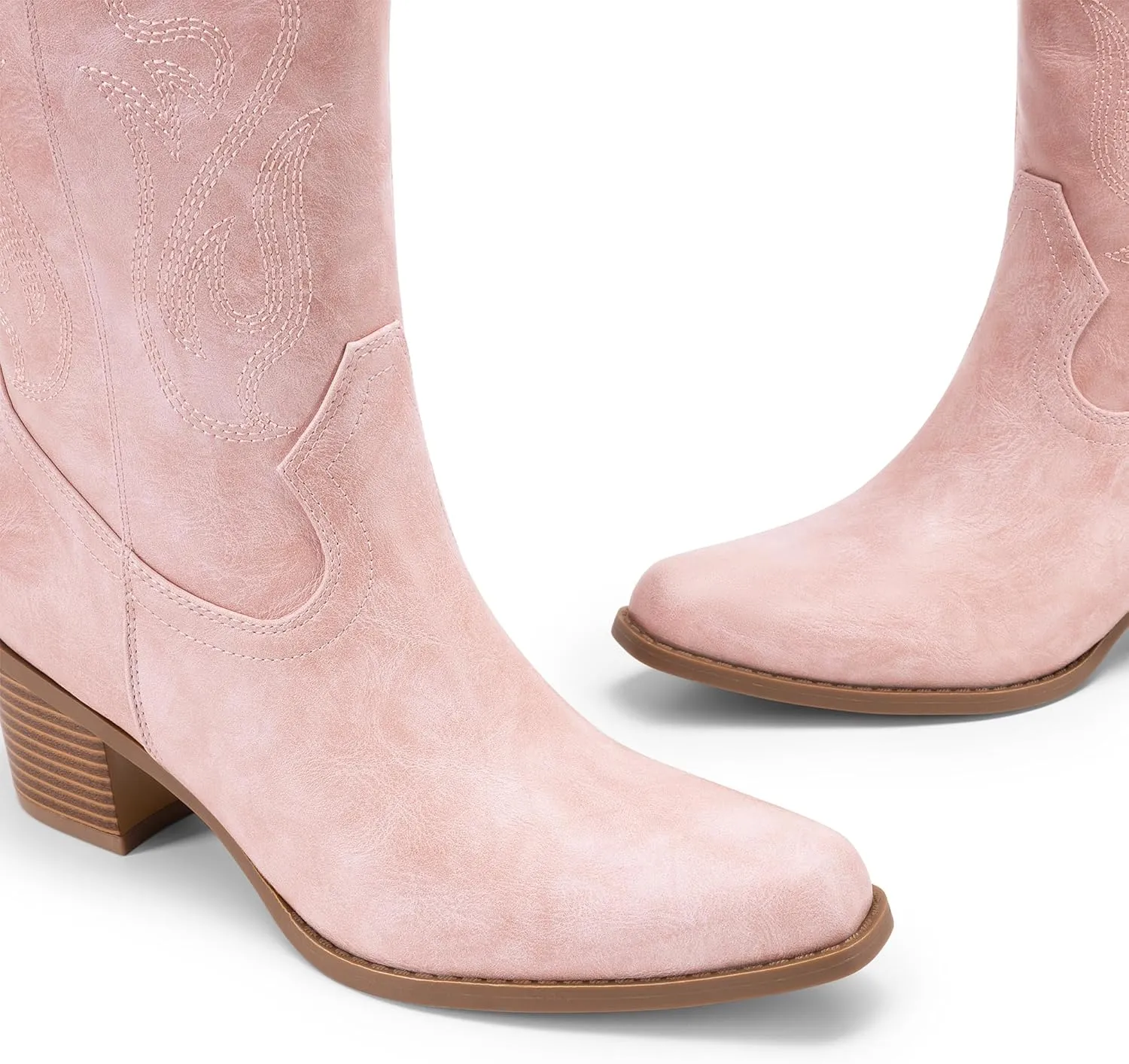 DREAM PAIRS Women's Square Toe Cowboy Cowgirl Boots Embroidered Mid Calf Western Boots Fashion Dress Low Chunky Heel Boots for Theme Party Country Concert