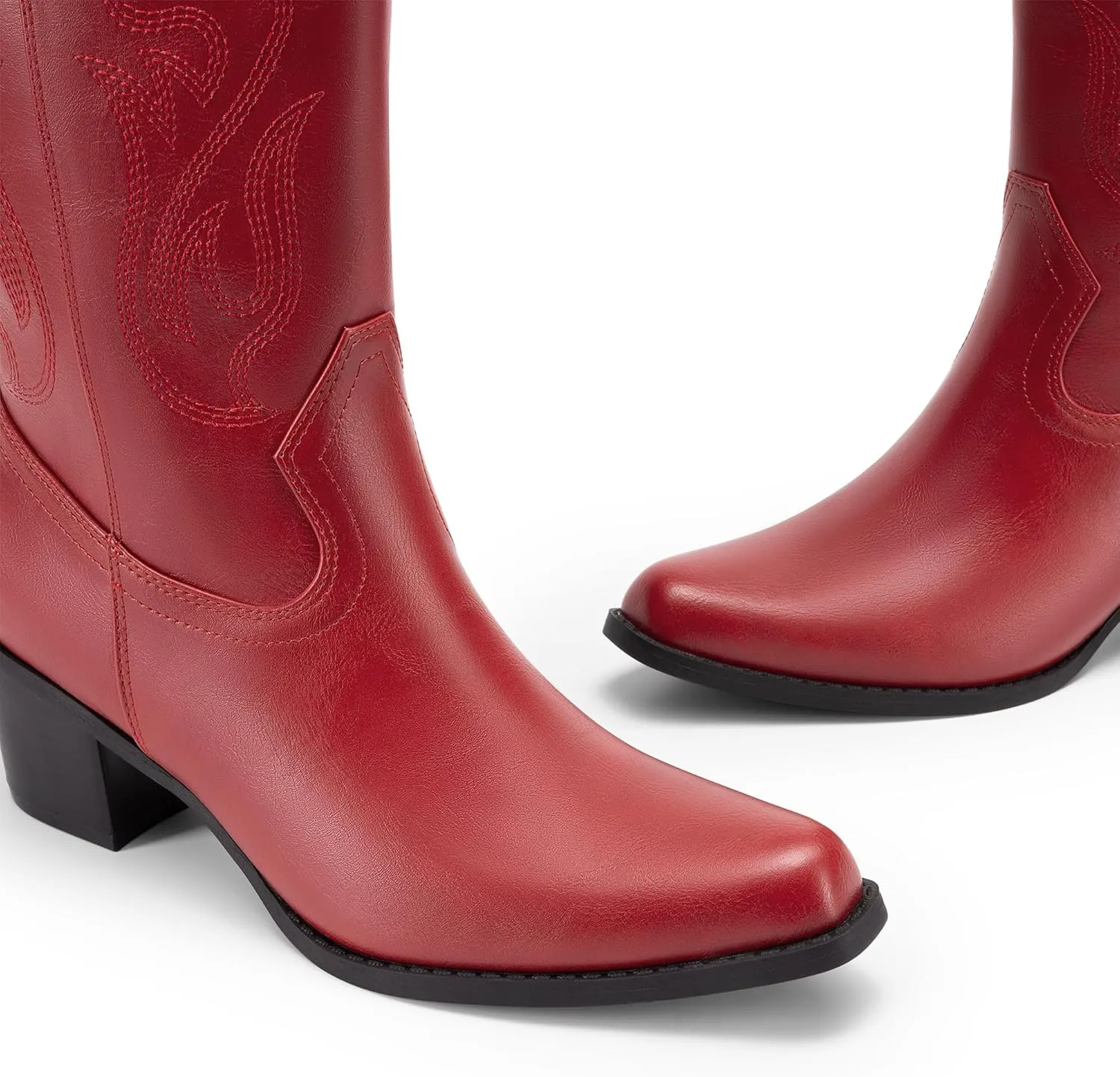 DREAM PAIRS Women's Square Toe Cowboy Cowgirl Boots Embroidered Mid Calf Western Boots Fashion Dress Low Chunky Heel Boots for Theme Party Country Concert