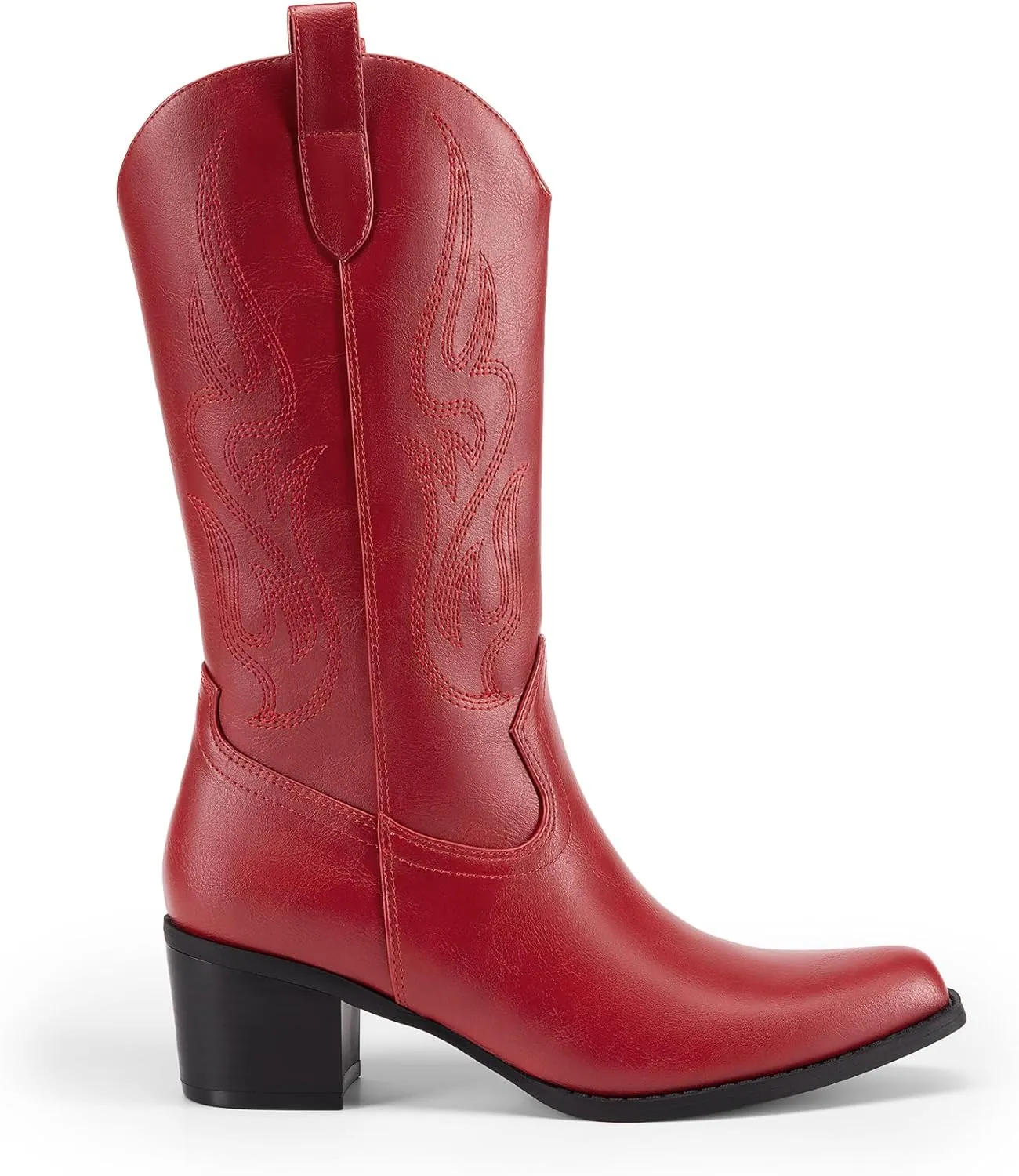 DREAM PAIRS Women's Square Toe Cowboy Cowgirl Boots Embroidered Mid Calf Western Boots Fashion Dress Low Chunky Heel Boots for Theme Party Country Concert