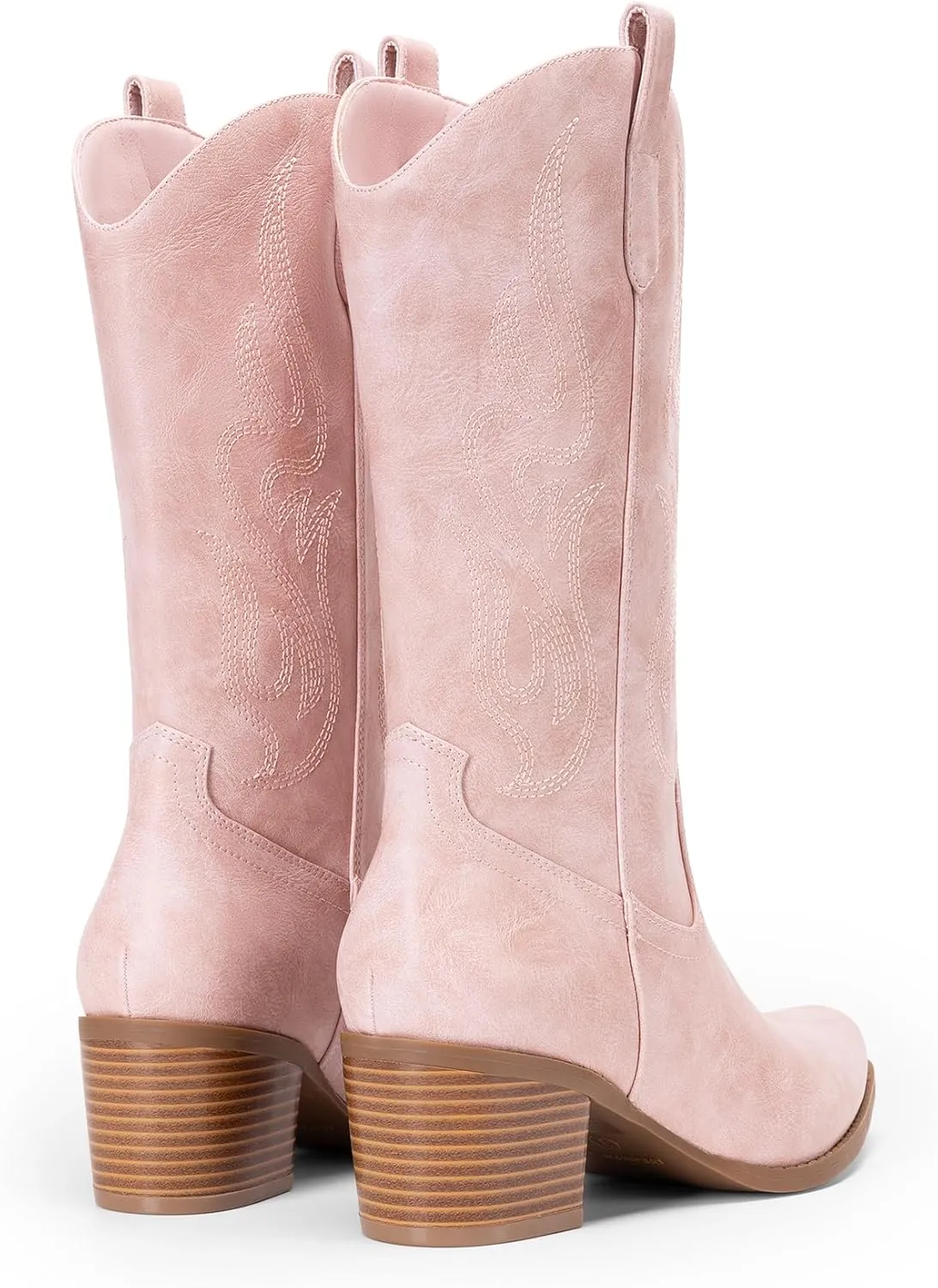 DREAM PAIRS Women's Square Toe Cowboy Cowgirl Boots Embroidered Mid Calf Western Boots Fashion Dress Low Chunky Heel Boots for Theme Party Country Concert