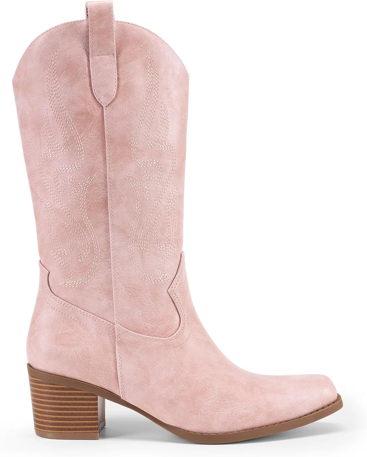 DREAM PAIRS Women's Square Toe Cowboy Cowgirl Boots Embroidered Mid Calf Western Boots Fashion Dress Low Chunky Heel Boots for Theme Party Country Concert