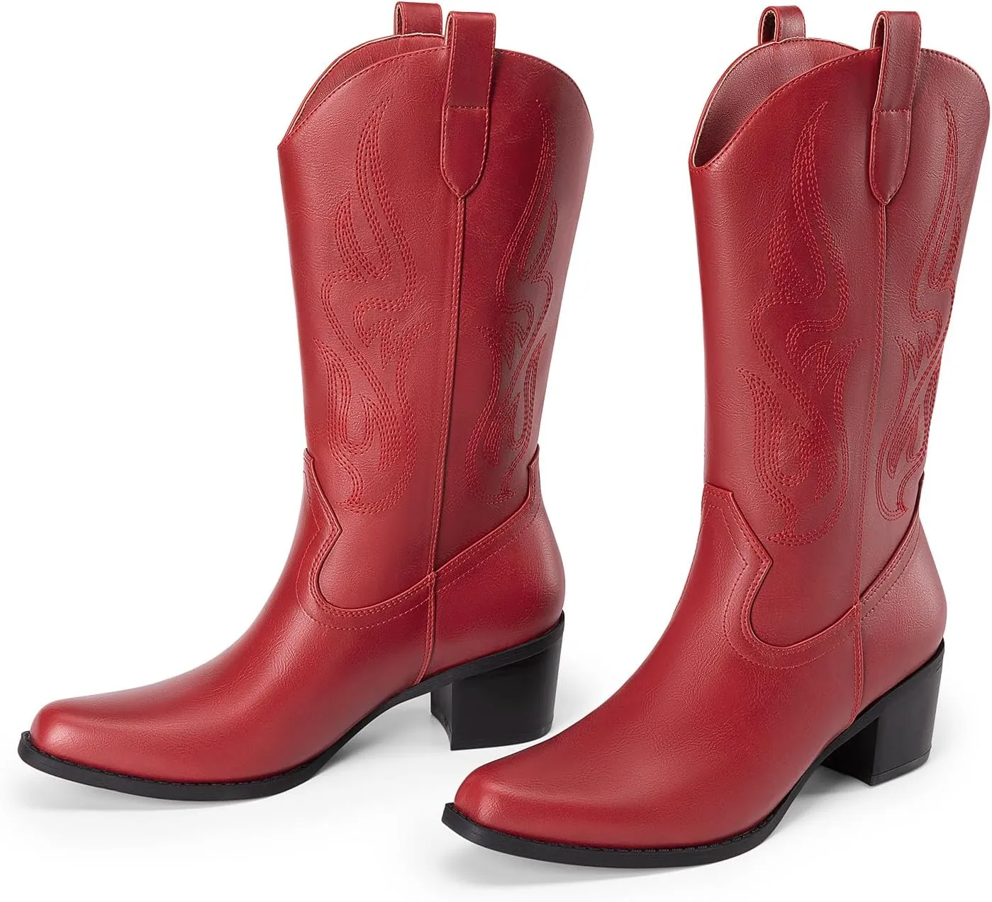 DREAM PAIRS Women's Square Toe Cowboy Cowgirl Boots Embroidered Mid Calf Western Boots Fashion Dress Low Chunky Heel Boots for Theme Party Country Concert