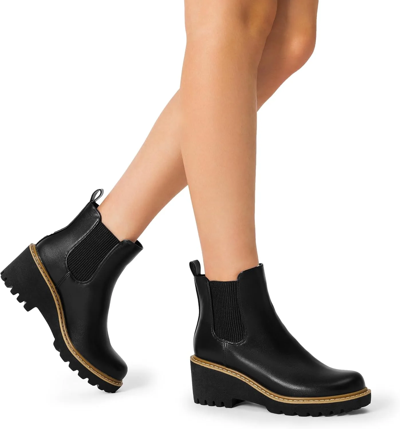 DREAM PAIRS Women's Wedge Chelsea Ankle Boots Fashion Round Toe Low Wedge Heel Platform Booties Shoes