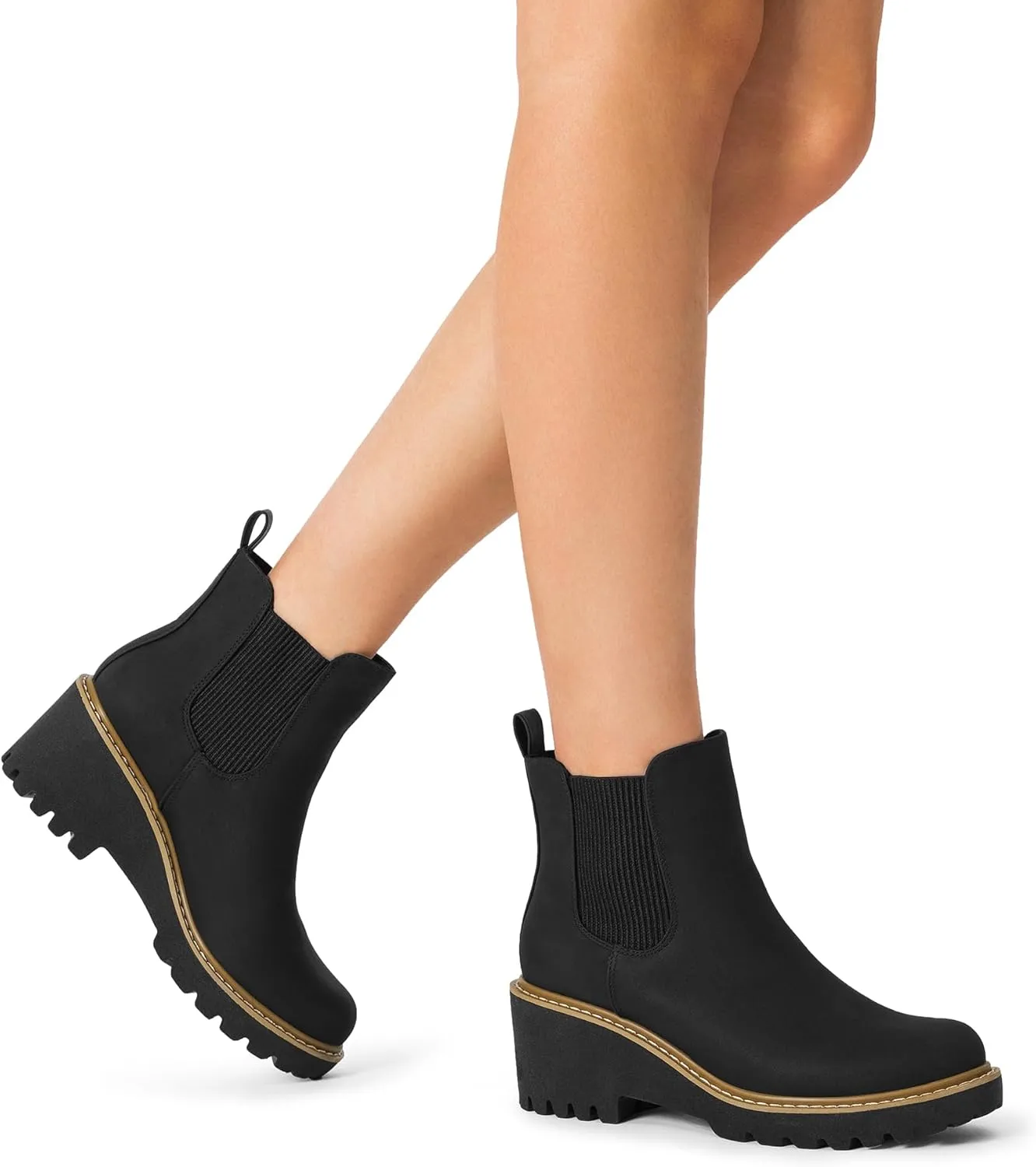 DREAM PAIRS Women's Wedge Chelsea Ankle Boots Fashion Round Toe Low Wedge Heel Platform Booties Shoes