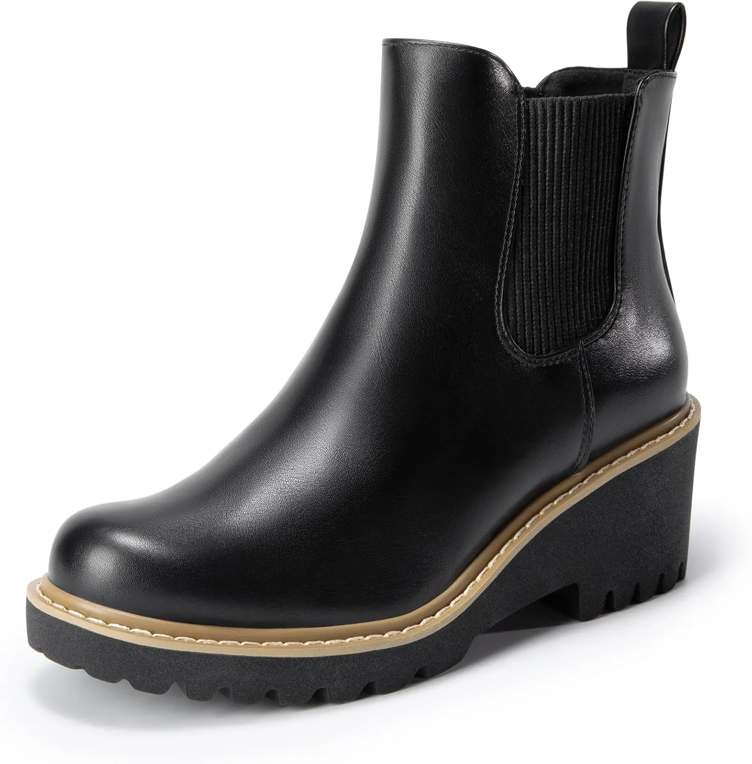 DREAM PAIRS Women's Wedge Chelsea Ankle Boots Fashion Round Toe Low Wedge Heel Platform Booties Shoes
