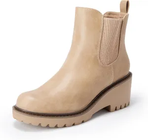 DREAM PAIRS Women's Wedge Chelsea Ankle Boots Fashion Round Toe Low Wedge Heel Platform Booties Shoes