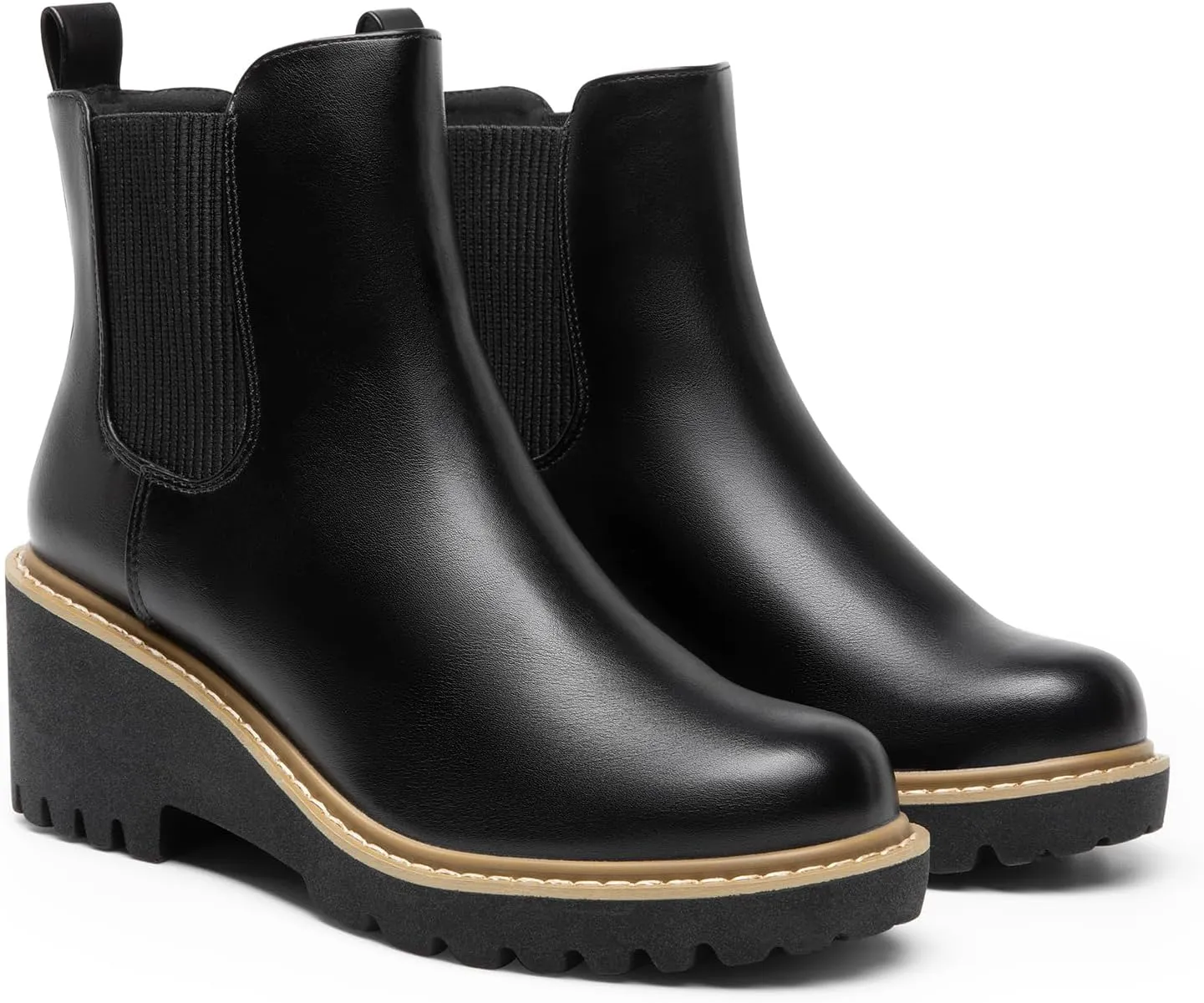 DREAM PAIRS Women's Wedge Chelsea Ankle Boots Fashion Round Toe Low Wedge Heel Platform Booties Shoes